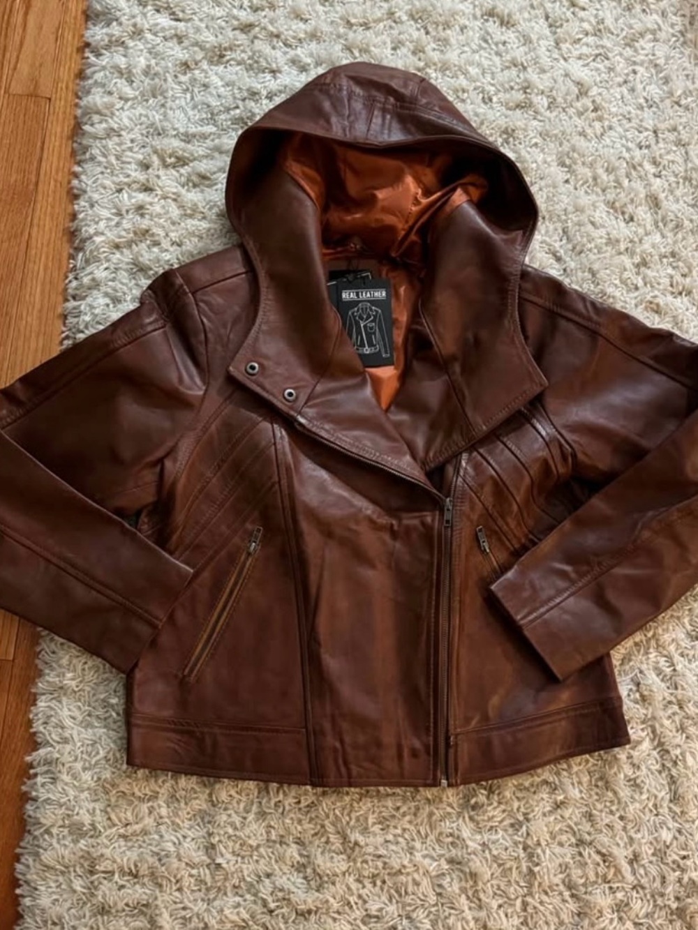 Women's Brown Hooded Leather Jacket